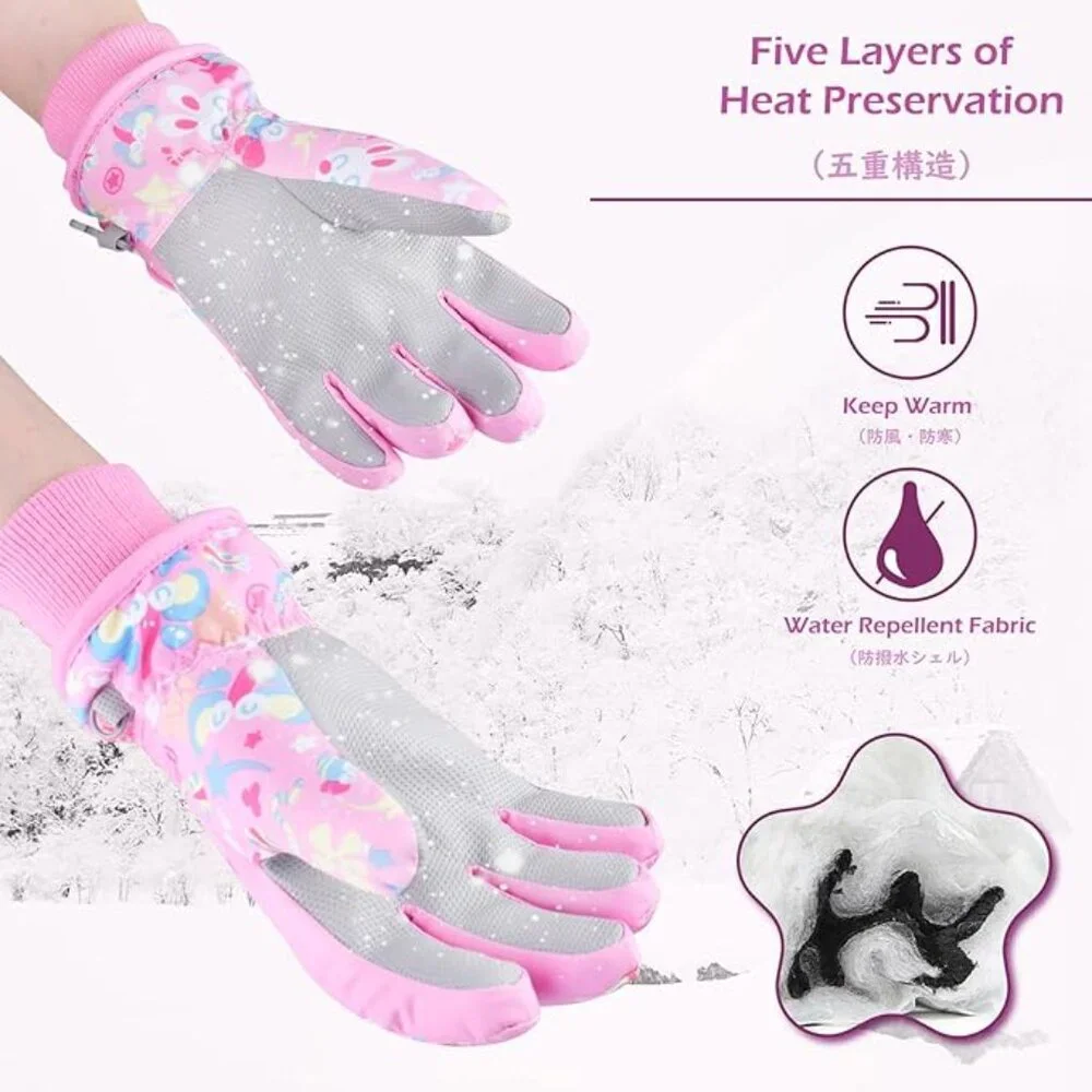 7-9 Y Winter Windproof Gloves for Kids Cute Snow Ski Gloves X003CJ7ZEV